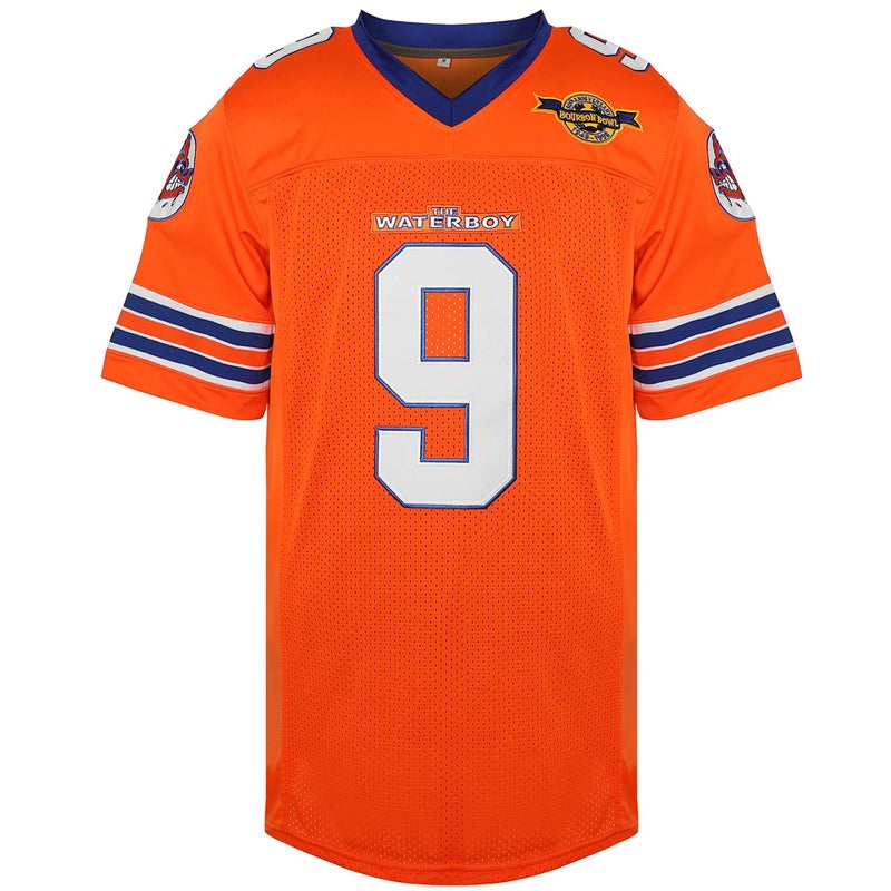 Phoneutrix Bobby Boucher #9 The Waterboy Adam Sandler Movie Mud Dogs Bourbon Bowl Football Jersey (Orange, X-Large) - Image 1